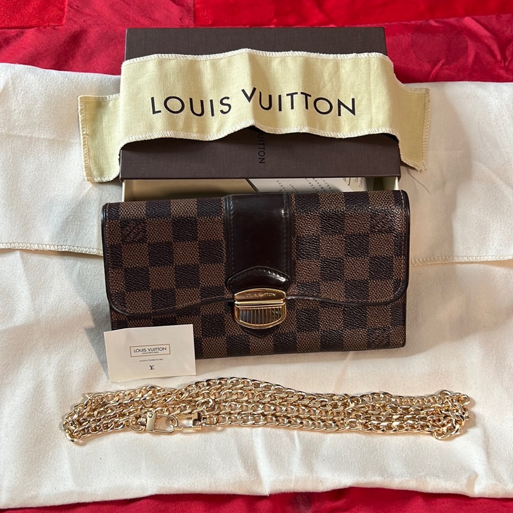 Authentic LOUIS VUITTON Portefeuille Sistina Long Wallet Damier Ebene Brown!